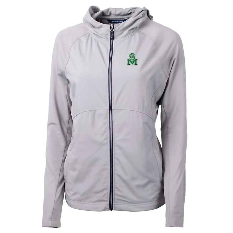 Women's Cutter & Buck Gray Marshall Thundering Herd Adapt Eco Knit Hybrid Recycled Full-Zip Hoodie