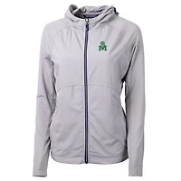 Women's Cutter & Buck Gray Marshall Thundering Herd Adapt Eco Knit Hybrid Recycled Full-Zip Hoodie