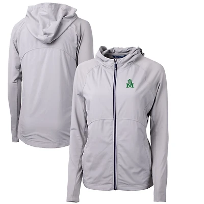 Women's Cutter & Buck Gray Marshall Thundering Herd Adapt Eco Knit Hybrid Recycled Full-Zip Hoodie