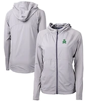 Women's Cutter & Buck Gray Marshall Thundering Herd Adapt Eco Knit Hybrid Recycled Full-Zip Hoodie
