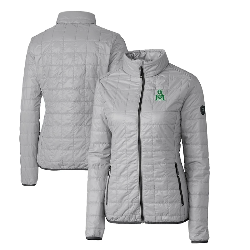Women's Cutter & Buck Gray Marshall Thundering Herd Vault Rainier PrimaLoft Eco Insulated Full-Zip Puffer Jacket