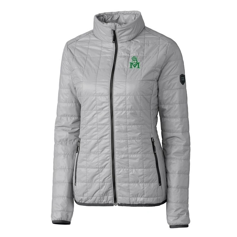 Women's Cutter & Buck Gray Marshall Thundering Herd Vault Rainier PrimaLoft Eco Insulated Full-Zip Puffer Jacket