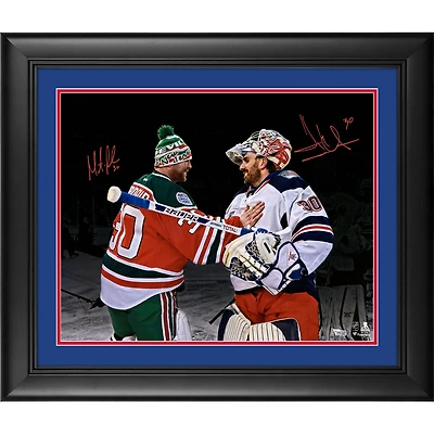 Photographie encadrée autographiée de 16" x 20" de Martin Brodeur et Henrik Lundqvist, Devils du New Jersey contre Rangers de New York, série Stadium 2014