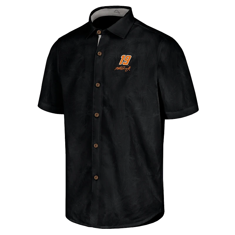 Men's Tommy Bahama Black Martin Truex Jr Sport Coconut Point Palm Vista IslandZone Button-Up Camp Shirt