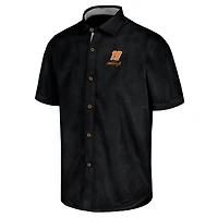 Men's Tommy Bahama Black Martin Truex Jr Sport Coconut Point Palm Vista IslandZone Button-Up Camp Shirt