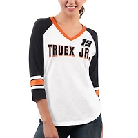 T-shirt à col en V manches 3/4 Martin Truex Jr Top Team G-III 4Her by Carl Banks pour femmes, blanc/noir