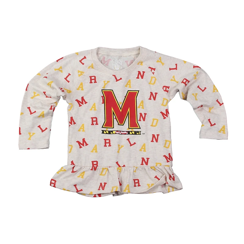Girls Infant Wes & Willy Oatmeal Maryland Terrapins Ruffle Raglan Long Sleeve T-Shirt Leggings Set