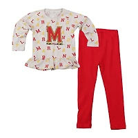 Girls Toddler Wes & Willy Oatmeal Maryland Terrapins Ruffle Raglan Long Sleeve T-Shirt Leggings Set