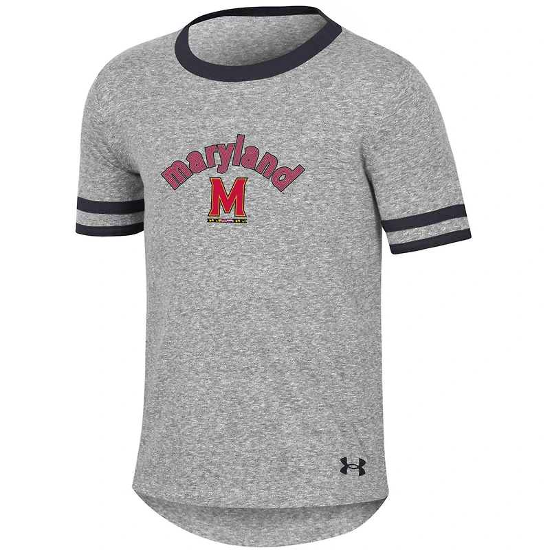 Girls Youth Under Armour Heathered Gray Maryland Terrapins Siro Slub Novelty T-Shirt