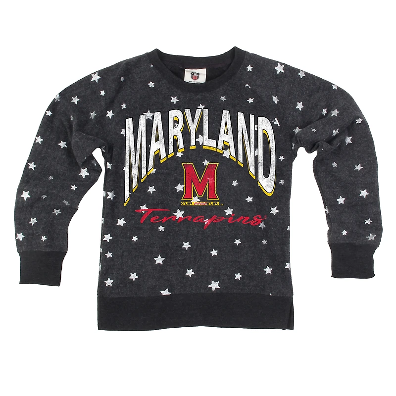 Girls Youth Wes & Willy  Black Maryland Terrapins Shimmer Star Reverse Sweatshirt