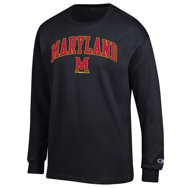 T-shirt à manches longues avec logo Arch Over Champion Black Maryland Terrapins pour homme