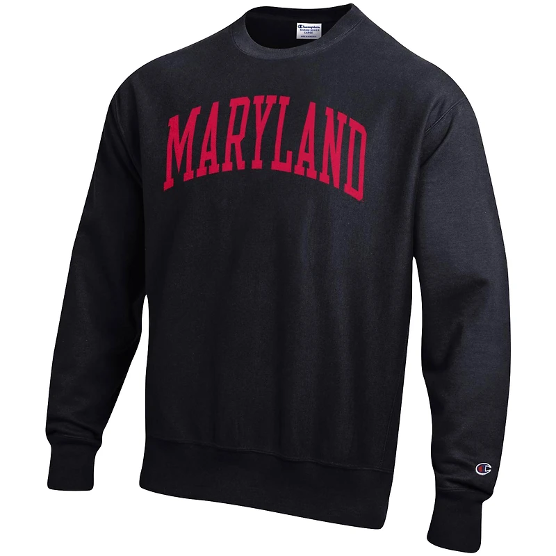 Men's Champion Black Maryland Terrapins Relaxed Fit Arch Reverse Weave Pullover Sweatshirt