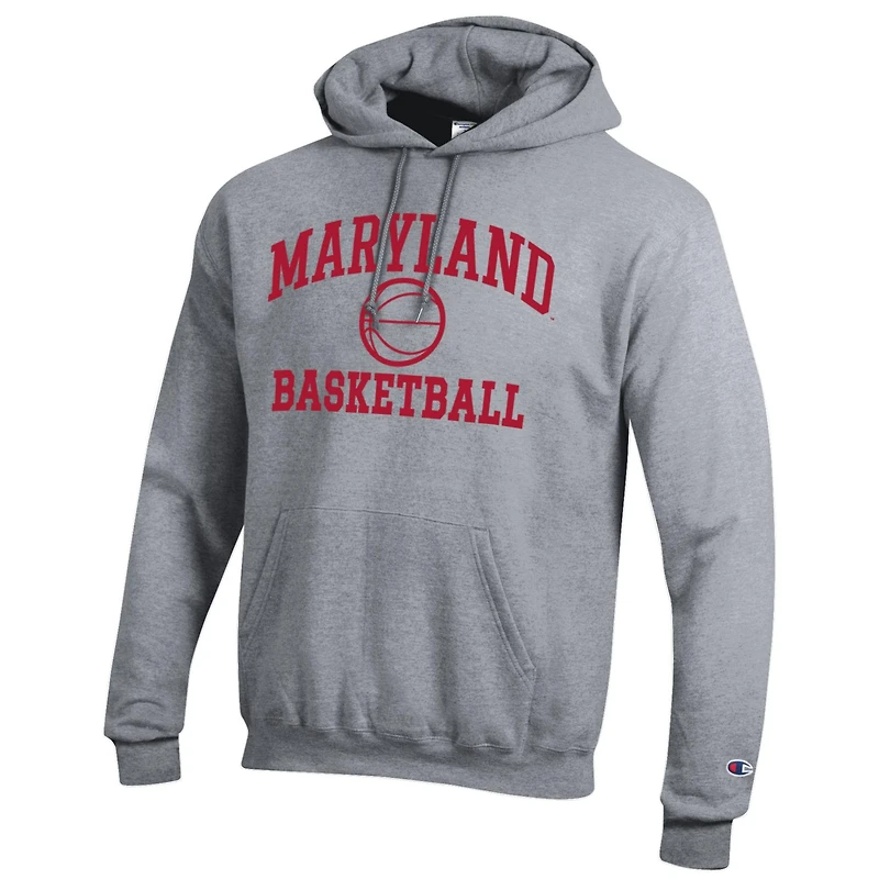 Men's Champion Heather Gray Maryland Terrapins Basketball Icon Pullover Hoodie