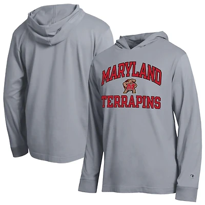 Men's Champion  Heather Gray Maryland Terrapins High Motor All-Star Long Sleeve Hooded T-Shirt