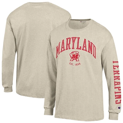 Men's Champion Oatmeal Maryland Terrapins Neutral Arch Long-Sleeve T-Shirt