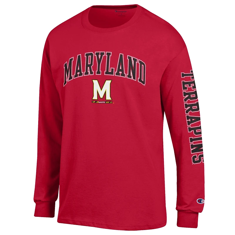 Men's Champion  Red Maryland Terrapins Arch Over Logo 2-Hit Long Sleeve T-Shirt