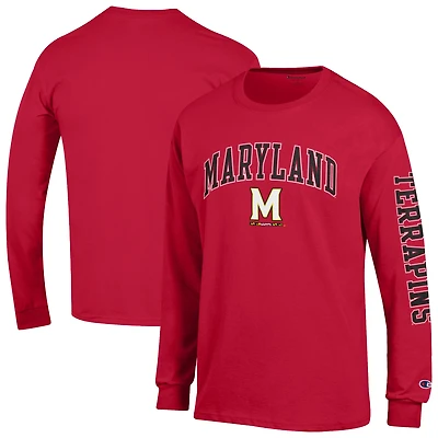 T-shirt à manches longues blanc Champion Maryland Terrapins pour homme avec logo Arch Over 2-Hit