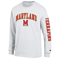 Men's Champion  White Maryland Terrapins Arch Over Logo 2-Hit Long Sleeve T-Shirt