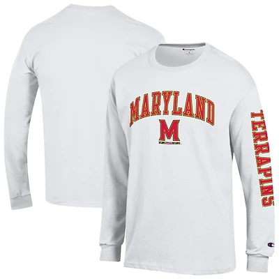 Men's Champion  White Maryland Terrapins Arch Over Logo 2-Hit Long Sleeve T-Shirt