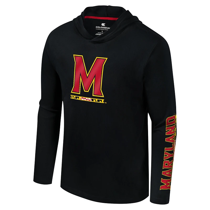 Men's Colosseum Black Maryland Terrapins Logo Lockup Active Blend Long Sleeve  T-Shirt Hoodie