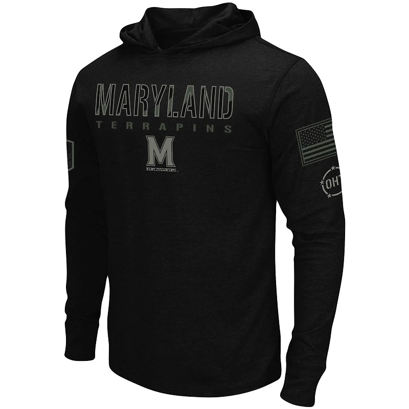 Colosseum Black Maryland Terrapins OHT Military Appreciation Hoodie T-shirt à manches longues pour homme