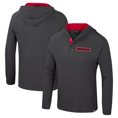 T-shirt à capuche manches longues Henley pour homme Colosseum Charcoal Maryland Terrapins Dujour Ralgan