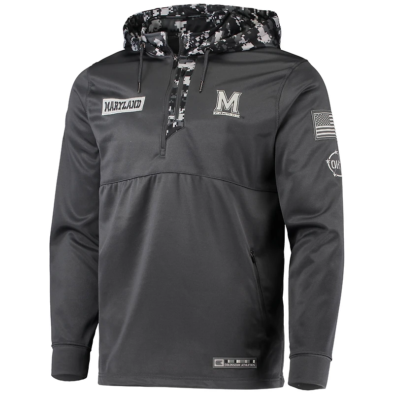 Men's Colosseum Charcoal Maryland Terrapins OHT Military Appreciation Digital Camo Quarter-Zip Hoodie
