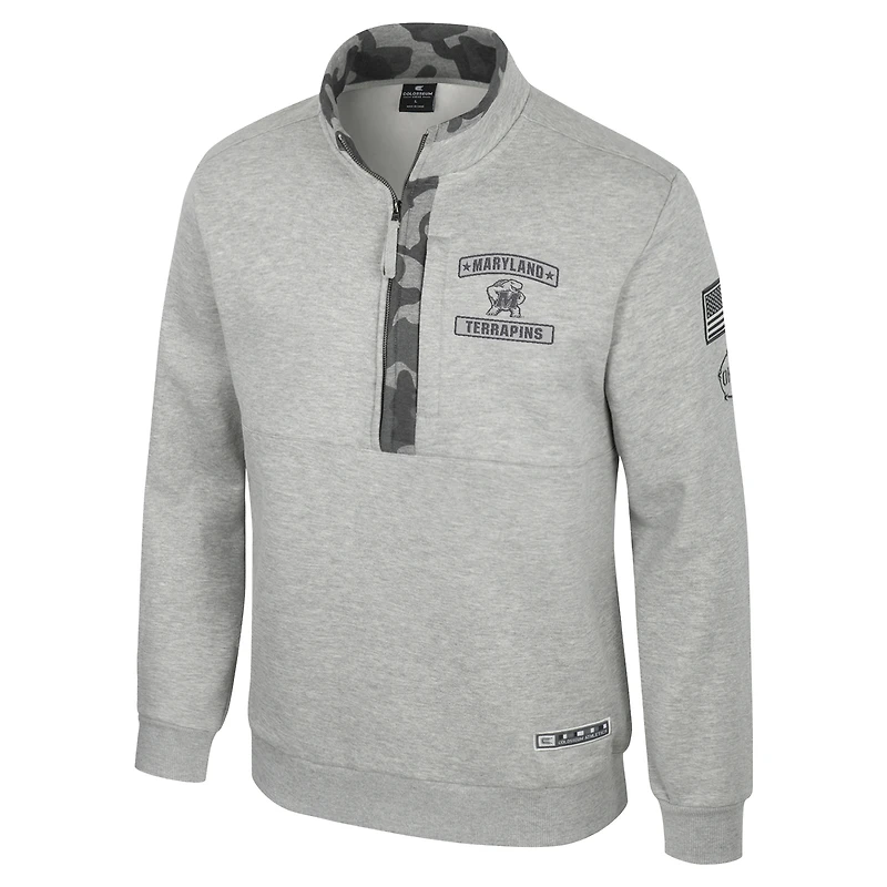 Veste polaire à fermeture éclair quart de tour Colosseum Heather Gray Maryland Terrapins OORAH OHT Military Appreciation pour homme