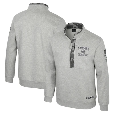 Veste polaire à fermeture éclair quart de tour Colosseum Heather Gray Maryland Terrapins OORAH OHT Military Appreciation pour homme