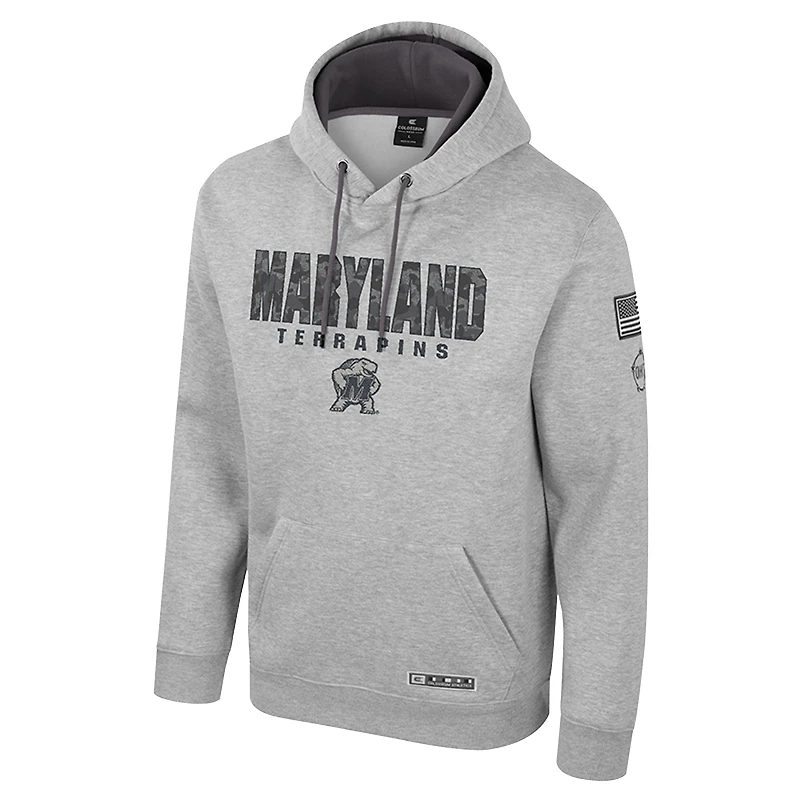 Sweat à capuche imprimé militaire Oorah OHT pour homme Colosseum Heather Gray Maryland Terrapins