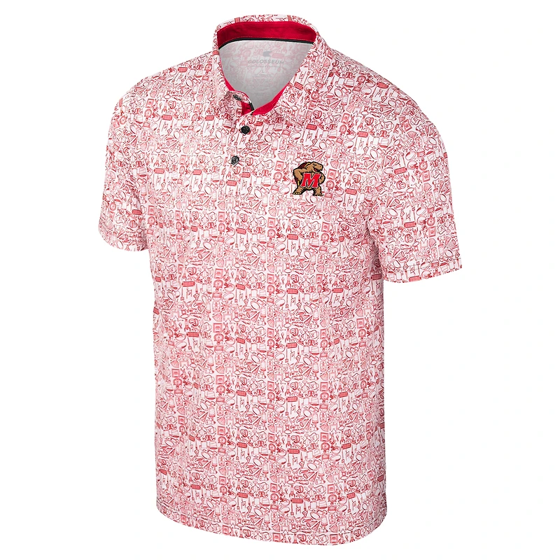 Men's Colosseum Red Maryland Terrapins It's Time! Allover Print Polo