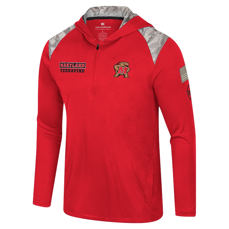 Men's Colosseum Red Maryland Terrapins OHT Military Appreciation Quarter-Zip Hoodie Jacket