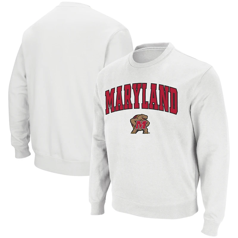 Men's Colosseum White Maryland Terrapins Arch & Logo Crew Neck Sweatshirt