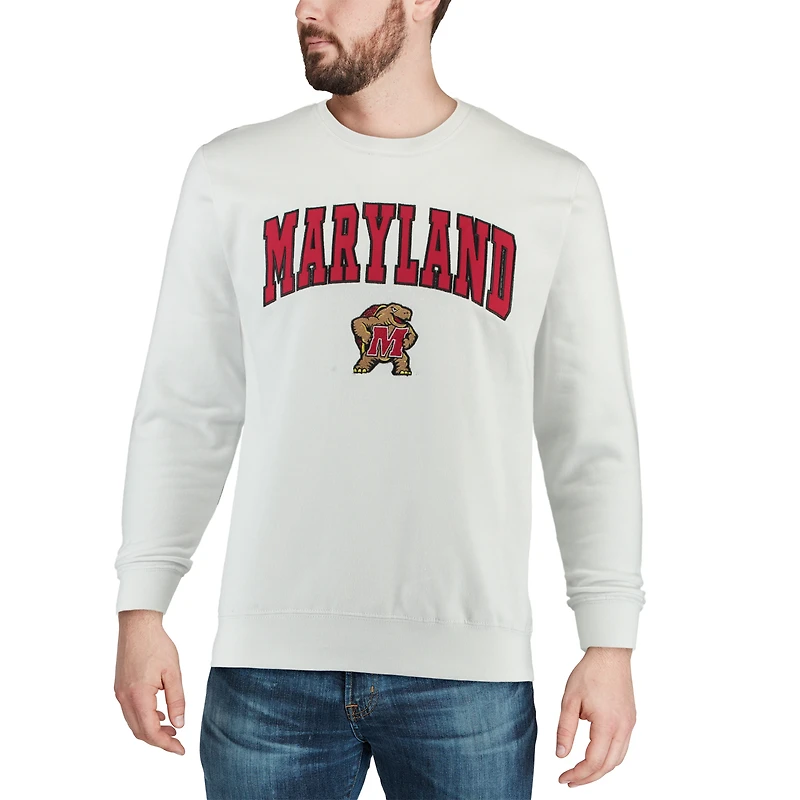 Men's Colosseum White Maryland Terrapins Arch & Logo Crew Neck Sweatshirt