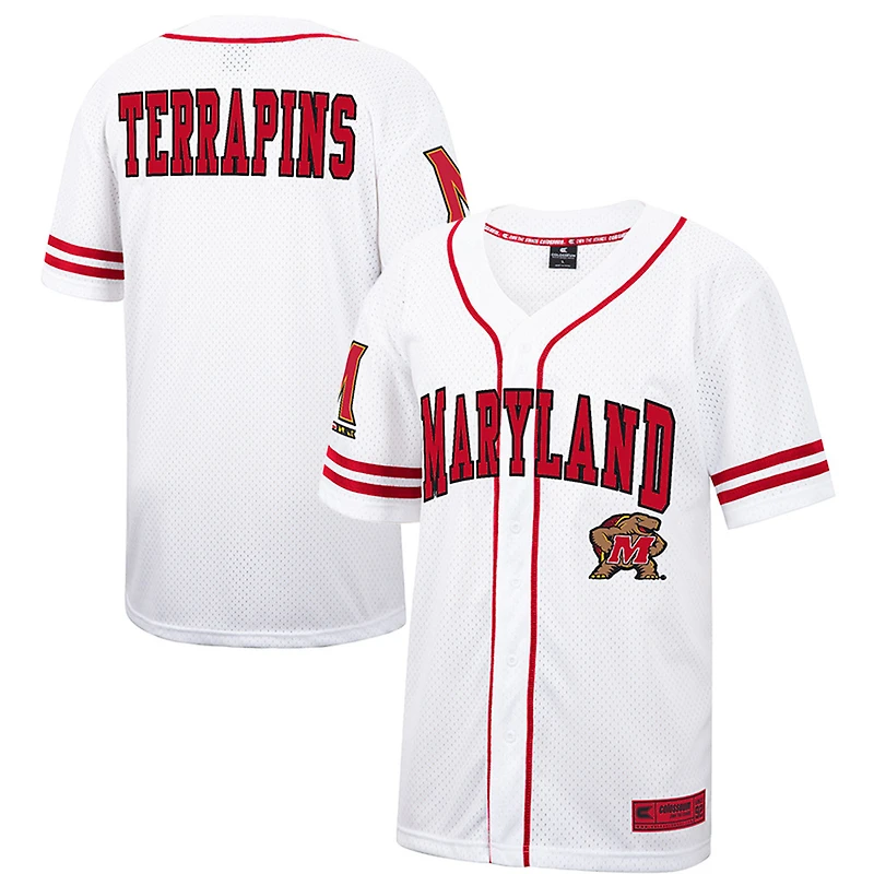 Maillot de baseball boutonné en maille Free Spirited du Maryland Terrapins Colosseum blanc pour hommes