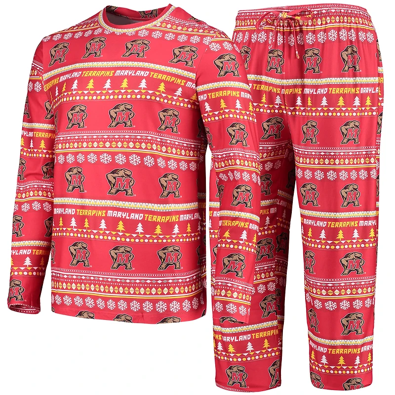 Men's Concepts Sport Red Maryland Terrapins Ugly Sweater Long Sleeve Top and Pants Sleep Set