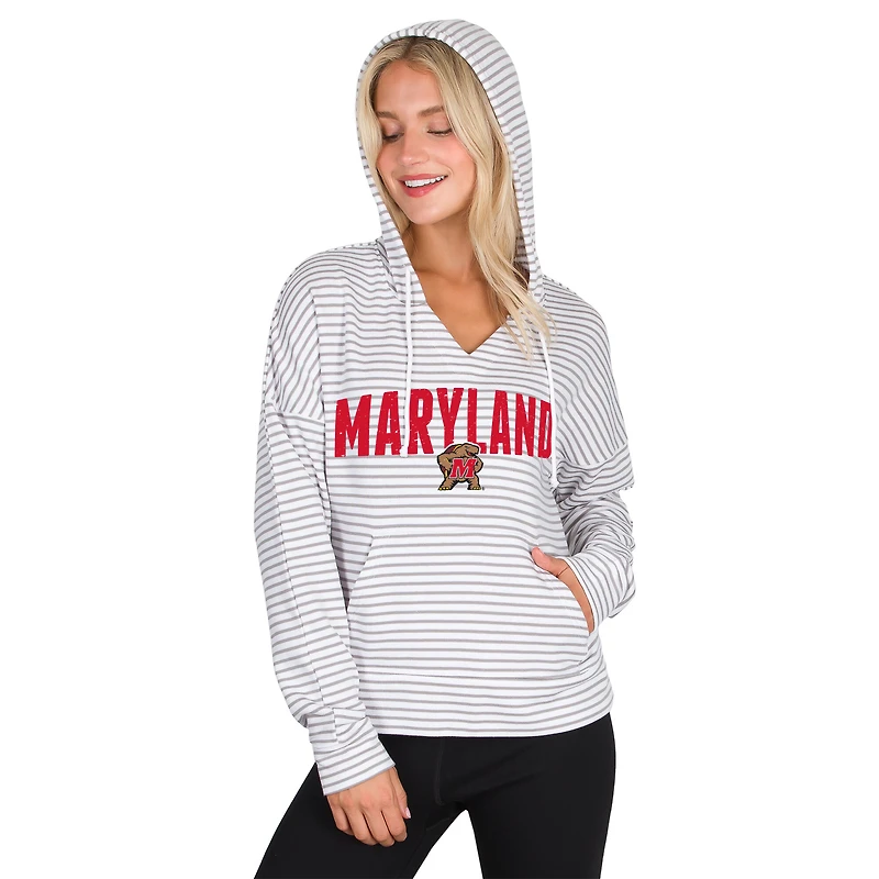 Men's Concepts Sport  White/Gray Maryland Terrapins French Terry Striped V-Neck Pullover Hoodie