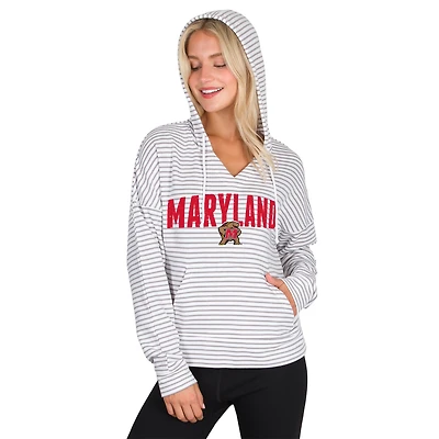 Men's Concepts Sport  White/Gray Maryland Terrapins French Terry Striped V-Neck Pullover Hoodie