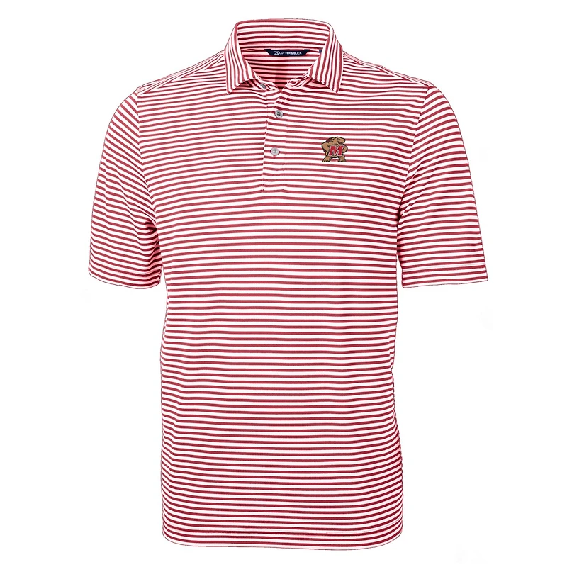 Polo à rayures éco-piqué recyclé Cutter & Buck Red Maryland Terrapins Virtue pour homme