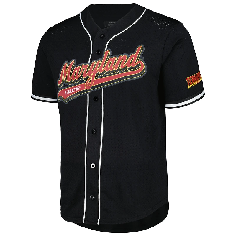 Maillot de baseball à boutons complets en maille Pro Standard pour hommes, noir, Maryland Terrapins