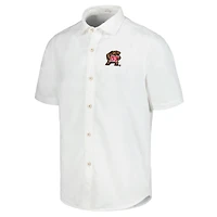 Men's Tommy Bahama White Maryland Terrapins Coconut Point Palm Vista IslandZone Camp Button-Up Shirt