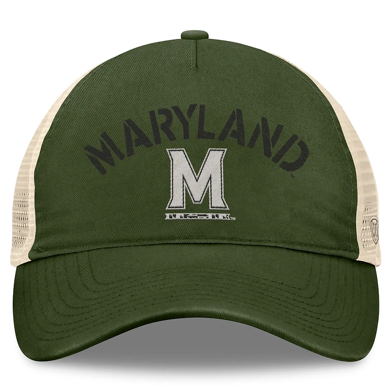 Casquette réglable pour hommes Top of the World Hunter Green Maryland Terrapins OHT Military Appréciation Glory Trucker