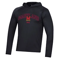 Men's Under Armour Black Maryland Terrapins 2023 Sideline Tech Hooded Raglan Long Sleeve T-Shirt