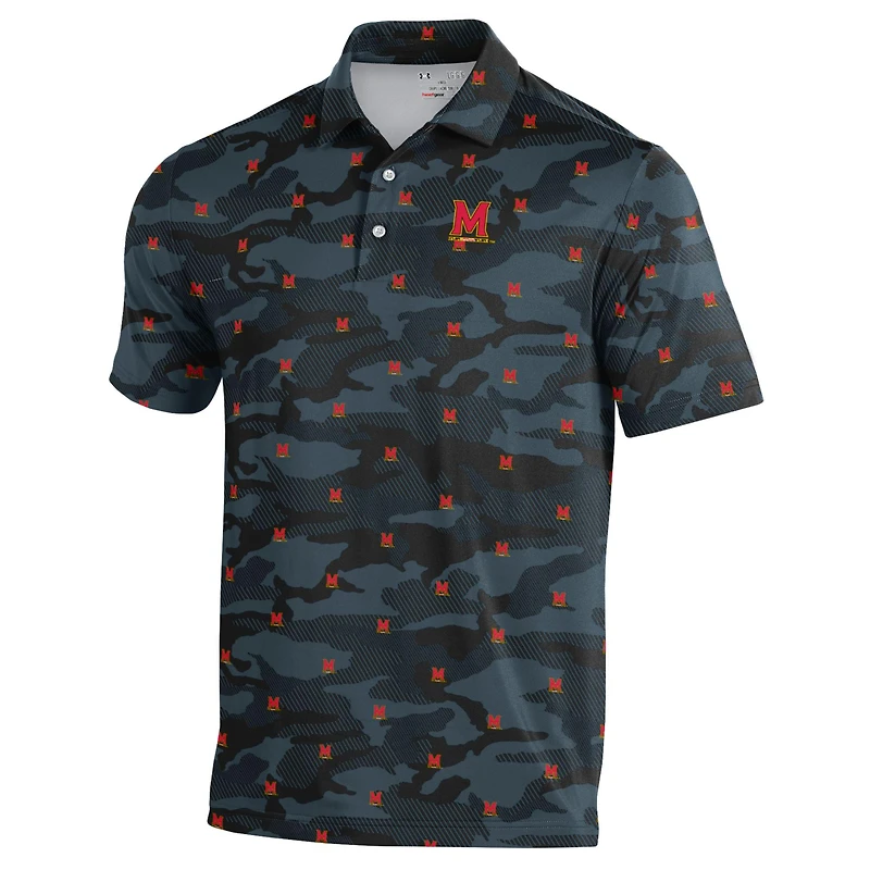 Polo Under Armour noir Maryland Terrapins Gameday Armourfuse pour homme