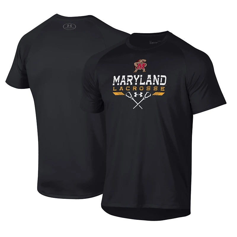T-shirt de performance raglan Under Armour noir Maryland Terrapins Lacrosse Icon pour homme
