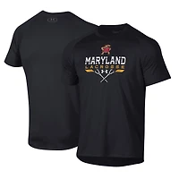 T-shirt de performance raglan Under Armour noir Maryland Terrapins Lacrosse Icon pour homme