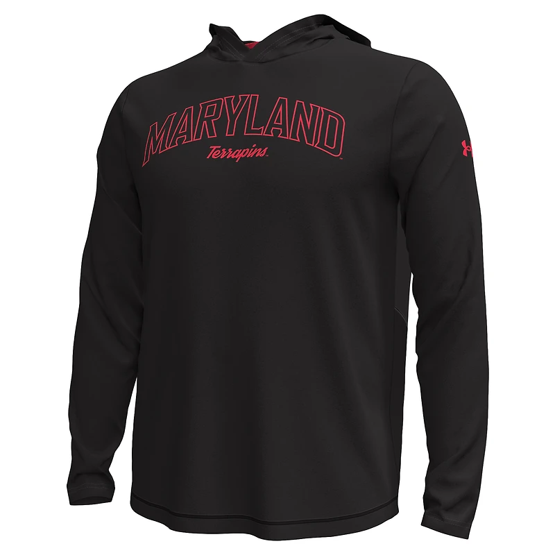 T-shirt à manches longues capuche Sideline Knockout Maryland Terrapins pour homme Under Armour Black