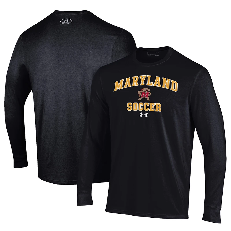 T-shirt de football Under Armour noir à manches longues pour homme, motif Arch Over Performance, Maryland Terrapins