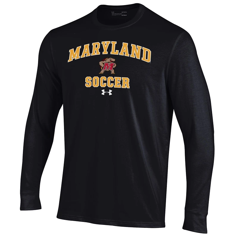Men's Under Armour Black Maryland Terrapins Soccer Arch Over Performance Long Sleeve T-Shirt