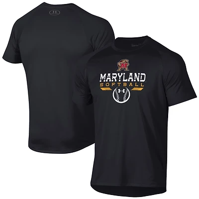 T-shirt de performance Under Armour noir Maryland Terrapins Softball Icon Raglan pour homme